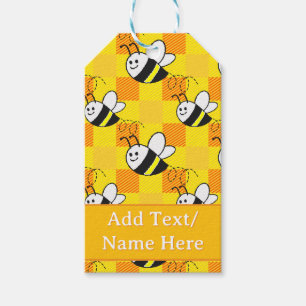 Little Bee Yellow and Orange Plaid Custom Name Gift Tags