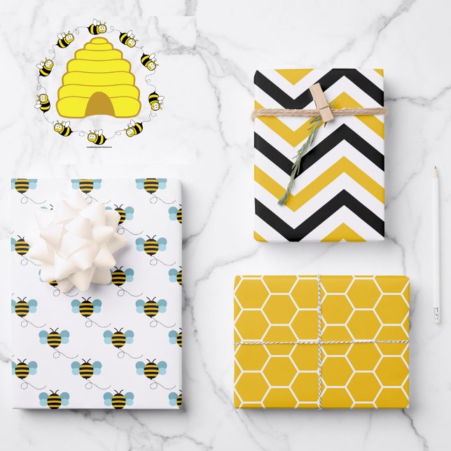 Little Bees Happy Yellow 3 Coordinating Wrapping Paper Sheet (Creator Uploaded)