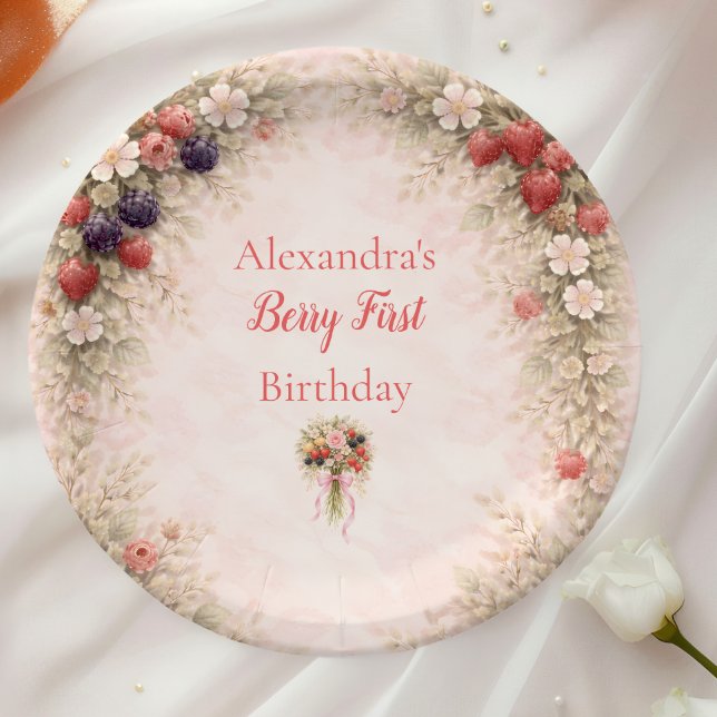 Little Berry Celebration 1st Birthday Paper Plate (Creator Uploaded)