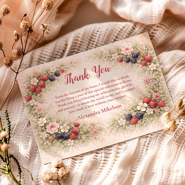 Little Berry Celebration 1st Birthday Thank You Card (Creator Uploaded)