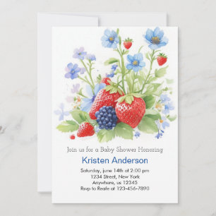 Little Berry's Blue Adventure Boy Baby Shower Invitation