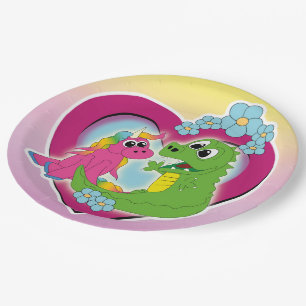 little best friends - unicorn and dragon paper plate