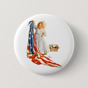 Little Betsy Ross and the America Flag 6 Cm Round Badge
