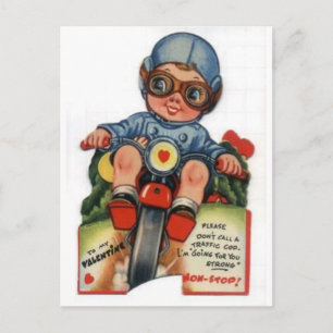 Little Biker Boy Vintage Valentine Holiday Postcard