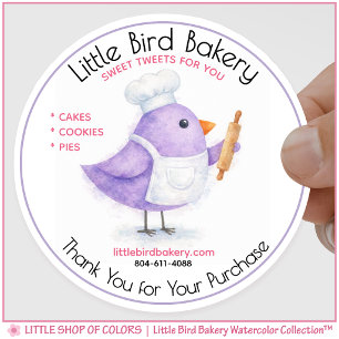 Little Bird Bakery Watercolor Rolling Pin Classic Round Sticker