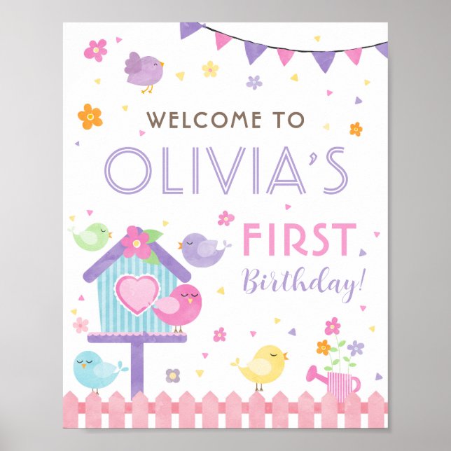 Little Bird Birthday Party Welcome Sign (Front)