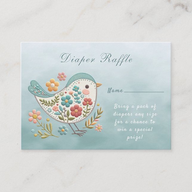 Little Bird Blue Pink Flowers Baby Shower Enclosure Card (Front)