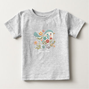 Little Bird Blue Pink Flowers Baby T-Shirt
