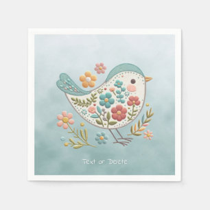 Little Bird Blue Pink Flowers Napkins