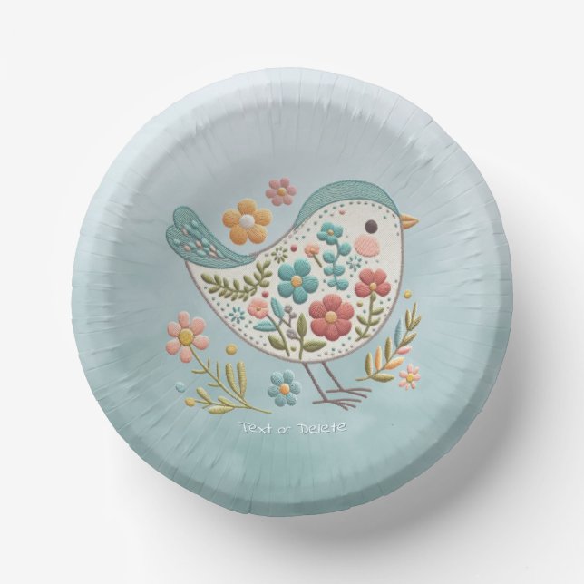 Little Bird Blue Pink Flowers Paper Bowl Paper Plate (Front)