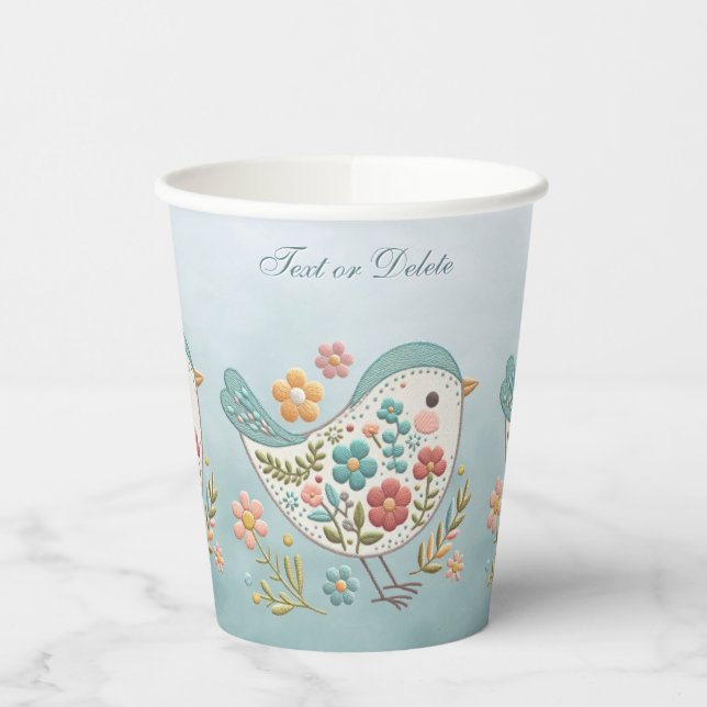 Little Bird Blue Pink Flowers Paper Cups (Left)
