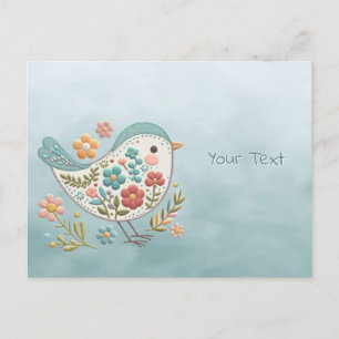 Little Bird Blue Pink Flowers Postcard