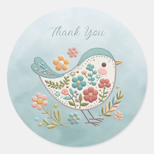 Little Bird Blue Pink Flowers Sticker (Front)
