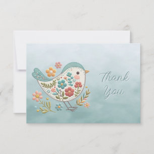 Little Bird Blue Pink Flowers Thank You Card