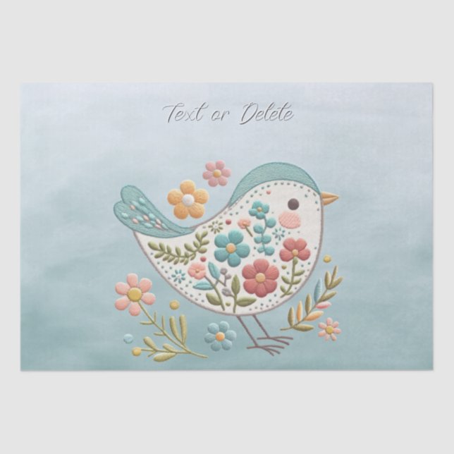 Little Bird Blue Pink Flowers Tissue Paper (Front)