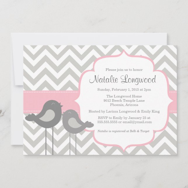 Little Bird Chevron Baby Shower Invitation (Front)