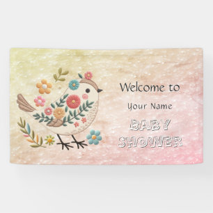 Little Bird Colourful Floral Baby Shower Banner