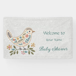 Little Bird Colourful Floral Baby Shower Banner