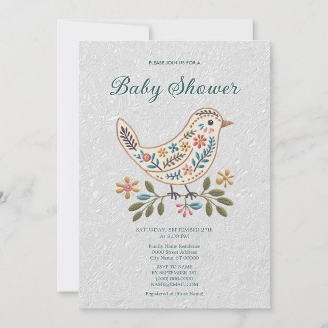 Little Bird Colourful Floral Baby Shower Invitation (Front)