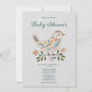 Little Bird Colourful Floral Baby Shower Invitation