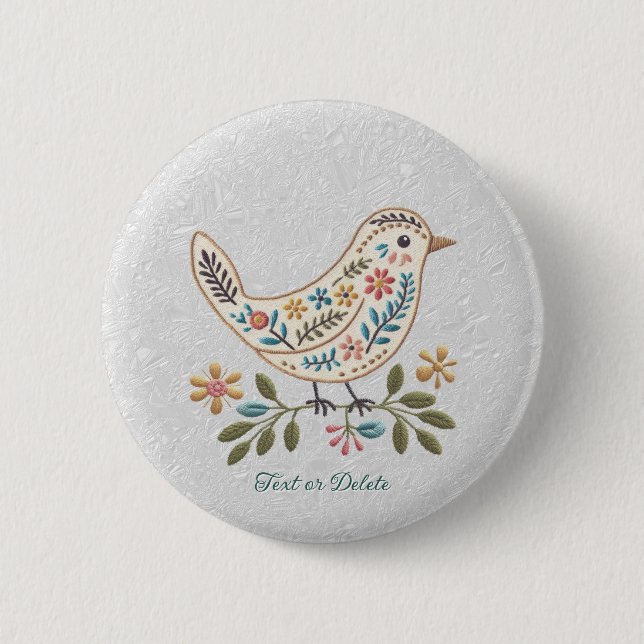 Little Bird Colourful Floral Button (Front)