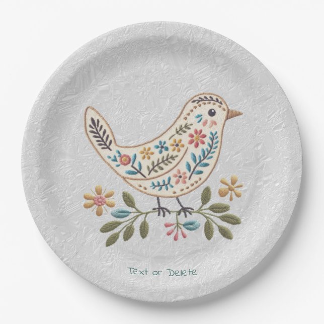 Little Bird Colourful Floral Paper Plate (Front)