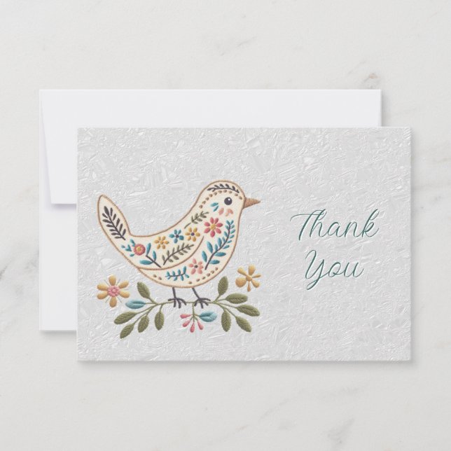 Little Bird Colourful Floral Thank You Card (Front)