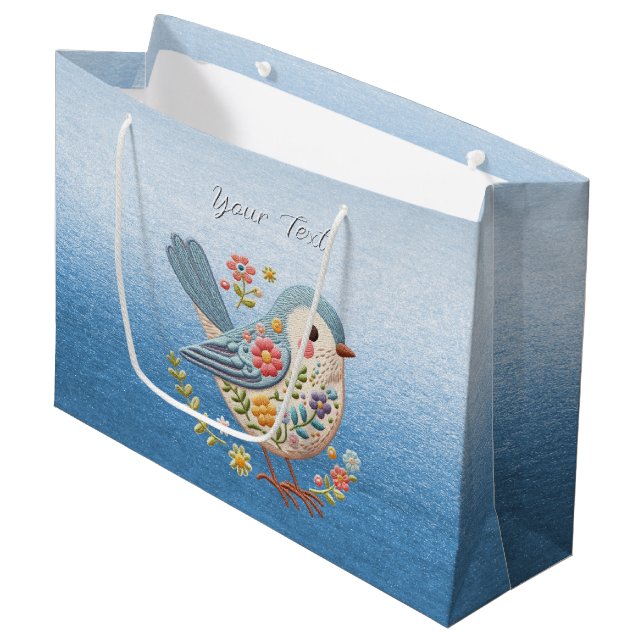 Little Bird Floral Blue Gift Bag (Front Angled)