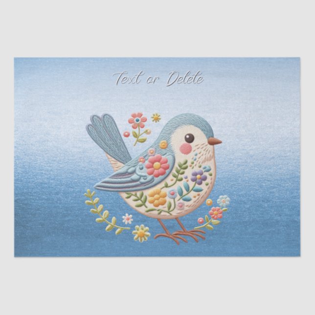 Little Bird Floral Blue Tissue Paper (Front)