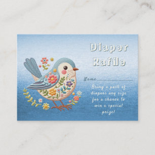 Little Bird Floral Embroidery Blue Baby Shower Enclosure Card