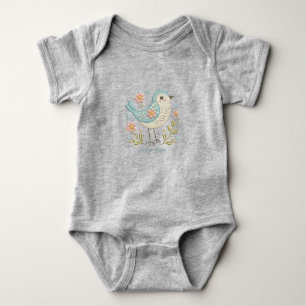 Little Bird Floral Embroidery Green Baby Bodysuit