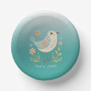 Little Bird Floral Embroidery Green Paper Bowl Paper Plate