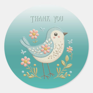 Little Bird Floral Embroidery Green Sticker