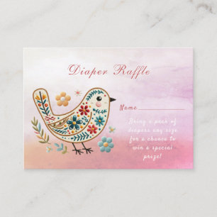 Little Bird Floral Embroidery Pink Baby Shower Enclosure Card