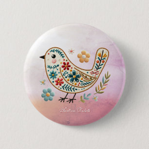 Little Bird Floral Embroidery Pink Button