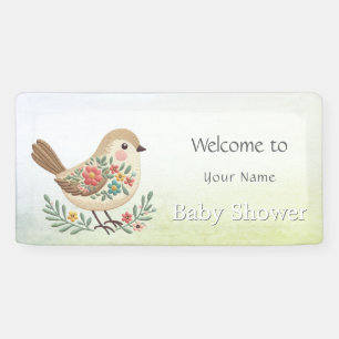 Little Bird Floral Gold Baby Shower Banner