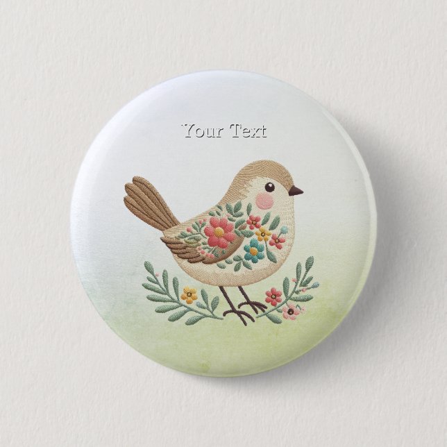 Little Bird Floral Gold Button (Front)