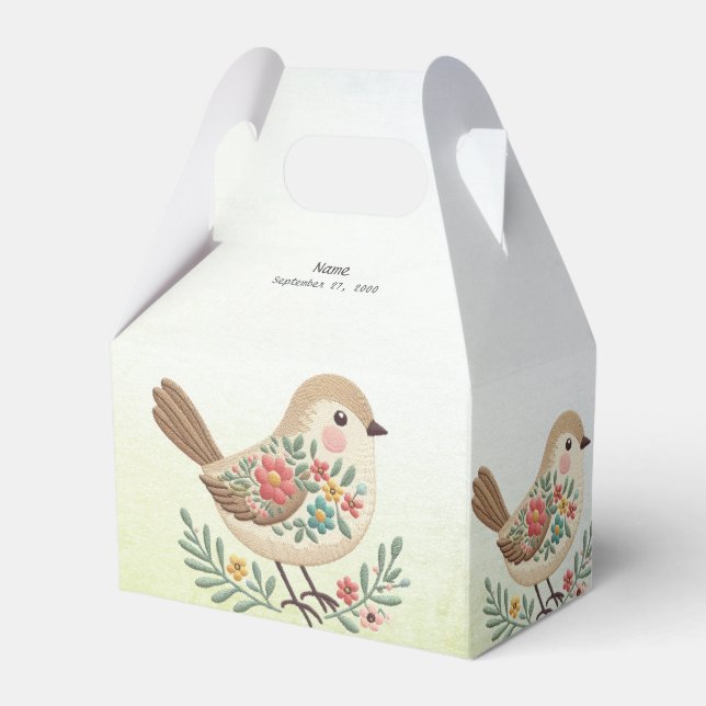 Little Bird Floral Gold Favour Box (Front Side)