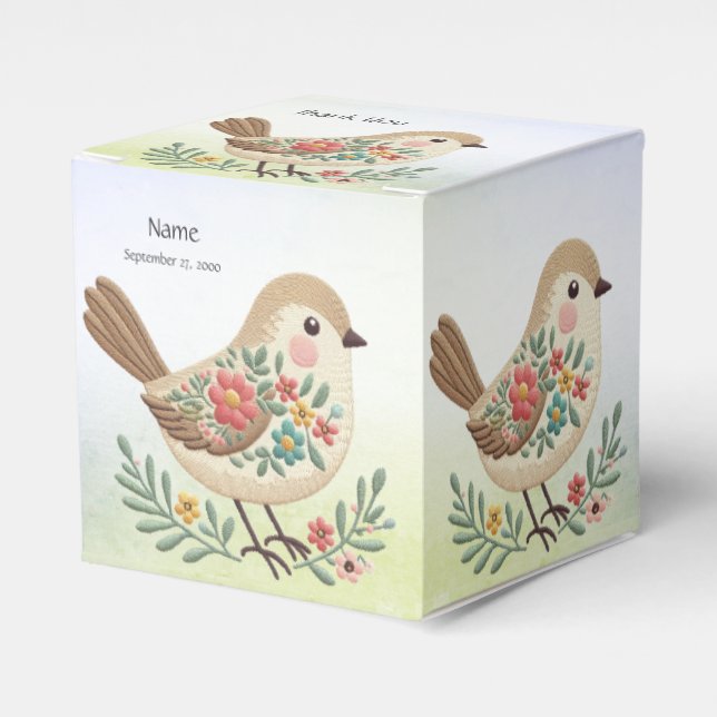 Little Bird Floral Gold Favour Box (Front Side)