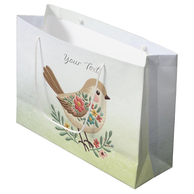 Little Bird Floral Gold Gift Bag (Front Angled)