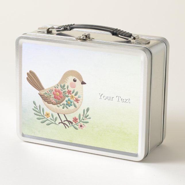 Little Bird Floral Gold Metal Lunch Box (Front)