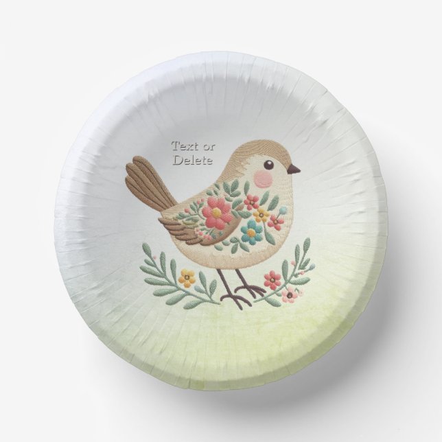 Little Bird Floral Gold Paper Bowl Plate (Front)