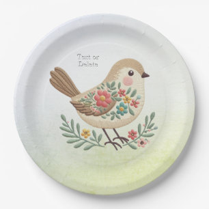 Little Bird Floral Gold Paper Plate
