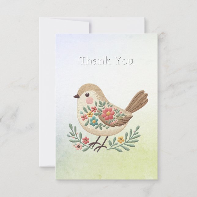 Little Bird Floral Gold Thank You Card (Front)