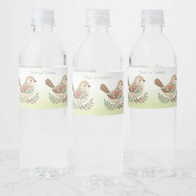 Little Bird Floral Gold Water Bottle Label (Bottles)