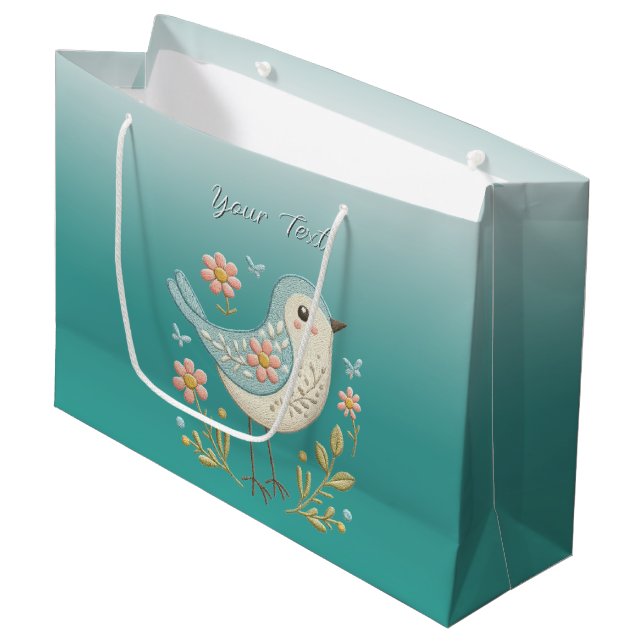 Little Bird Floral Green Gift Bag (Front Angled)