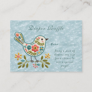 Little Bird Floral Green Leaves Baby Shower Enclosure Card
