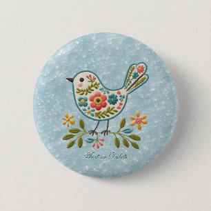 Little Bird Floral Green Leaves Button