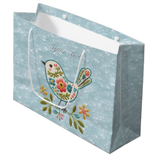 Little Bird Floral Green Leaves Gift Bag