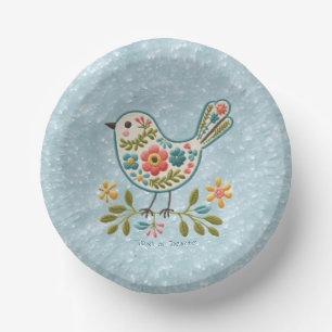 Little Bird Floral Green Leaves Paper Bowl Paper Plate
